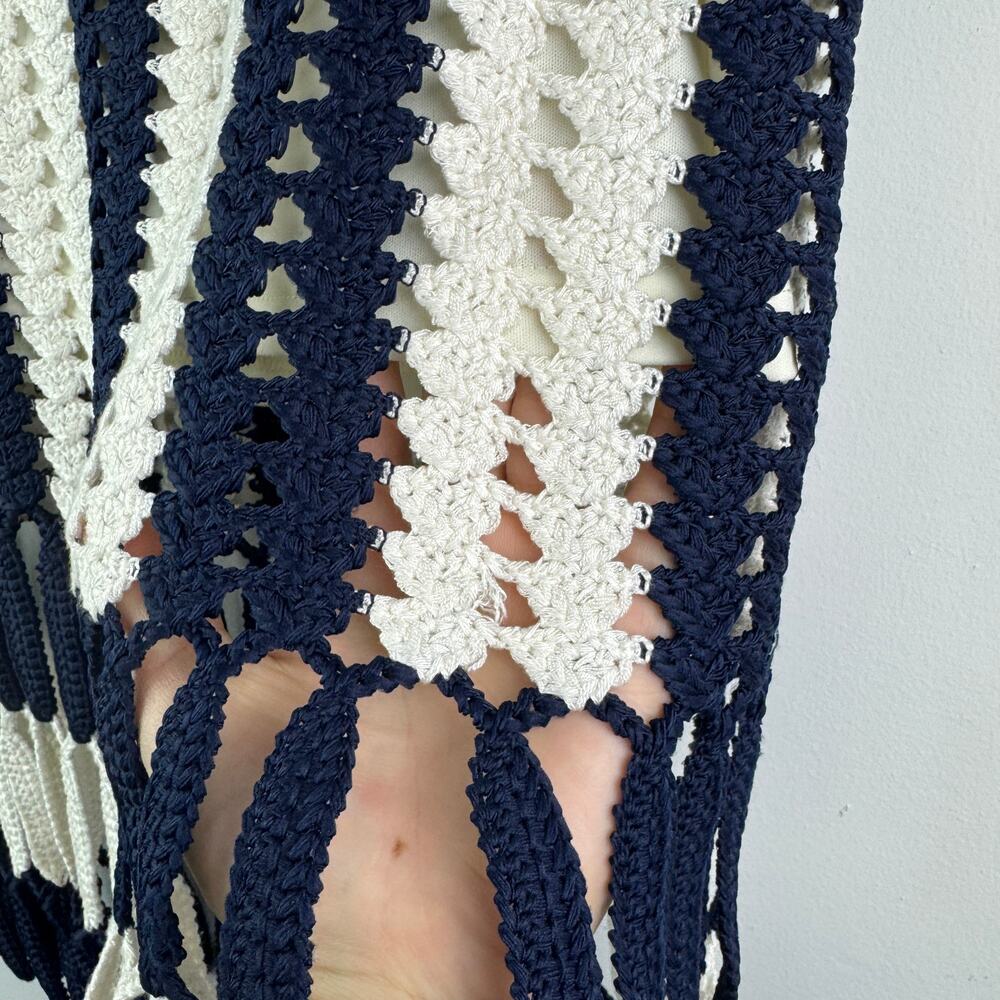 Anthropologie Eva Franco Navy Blue White Midi Skirt Crochet Striped Size Small S - Picture 3 of 6